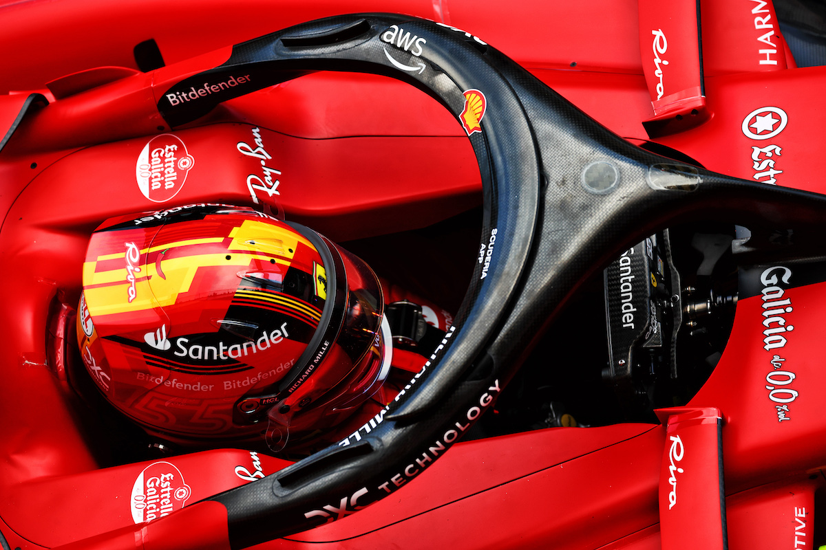 Ferrari SF-23 Halo Aerial view of black Halo on red Ferrari SF-23